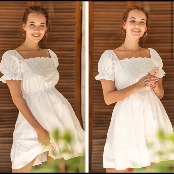 New! White Boho Peasant Dress - Picture 3 of 8